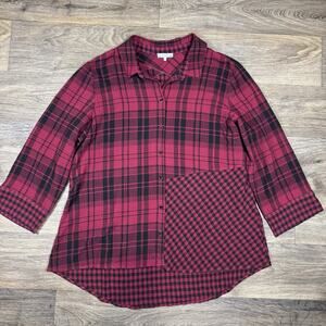 Habitat Red Plaid Art to Wear Shirt Blouse XL Boho Hippie Preppy